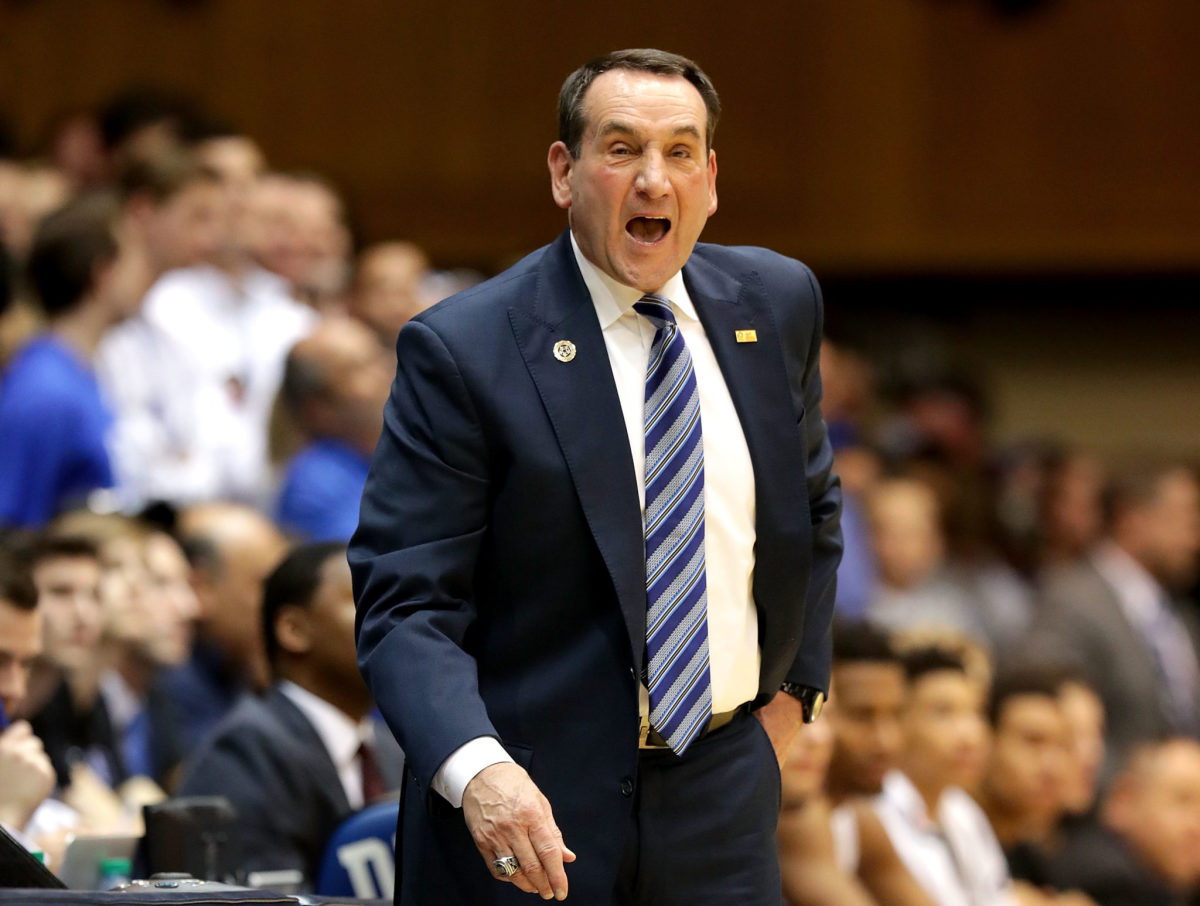 Coach K reacts during game against North Carolina.