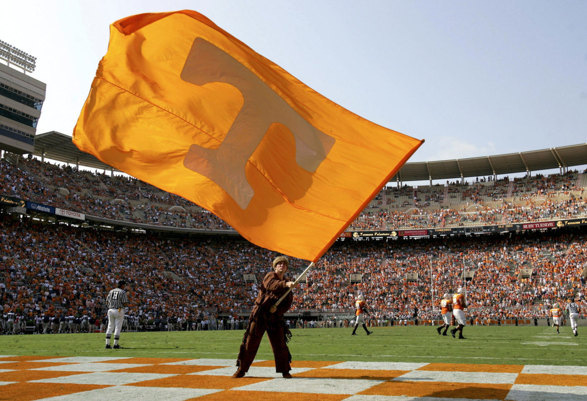 Tennessee's mascot waves the school flag.