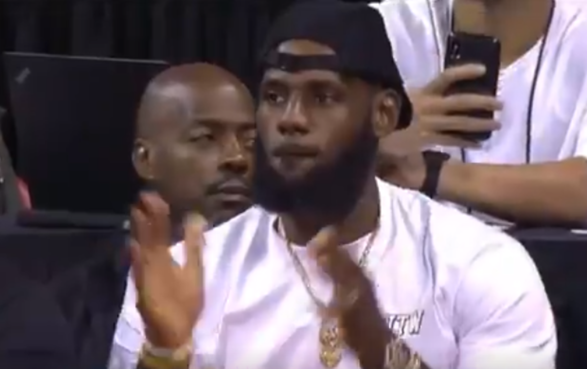 LeBron James cheers on the Lakers at Summer League.