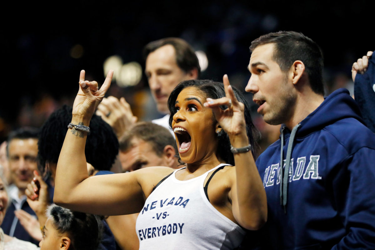 Danyelle Sargent cheering on the Nevada Wolfpack.