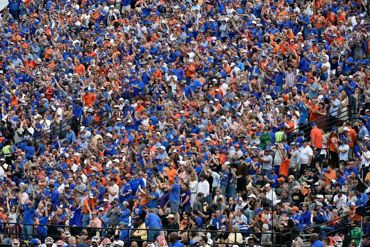 Florida Gators fans cheering during a home game.