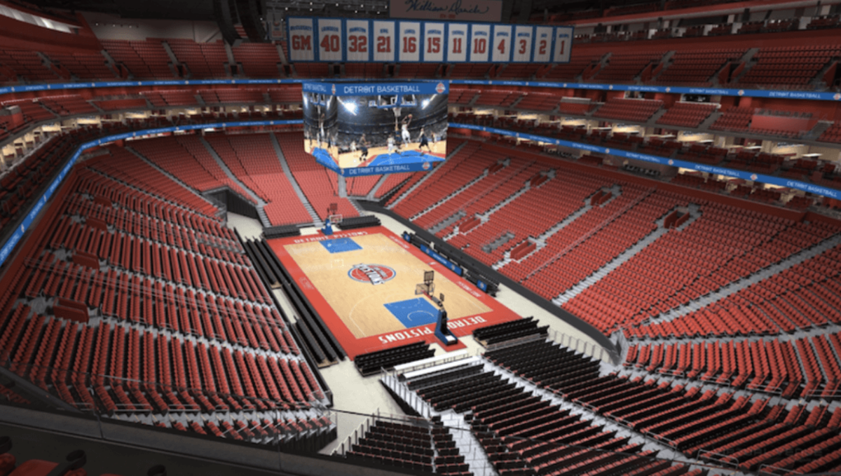 A general view of an empty Detroit Pistons arena.