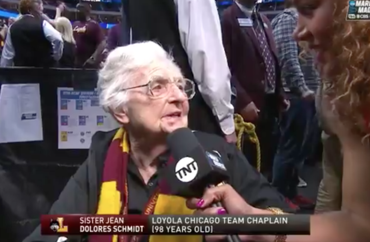 Loyola Chicago's Sister Jean gets interviewed.