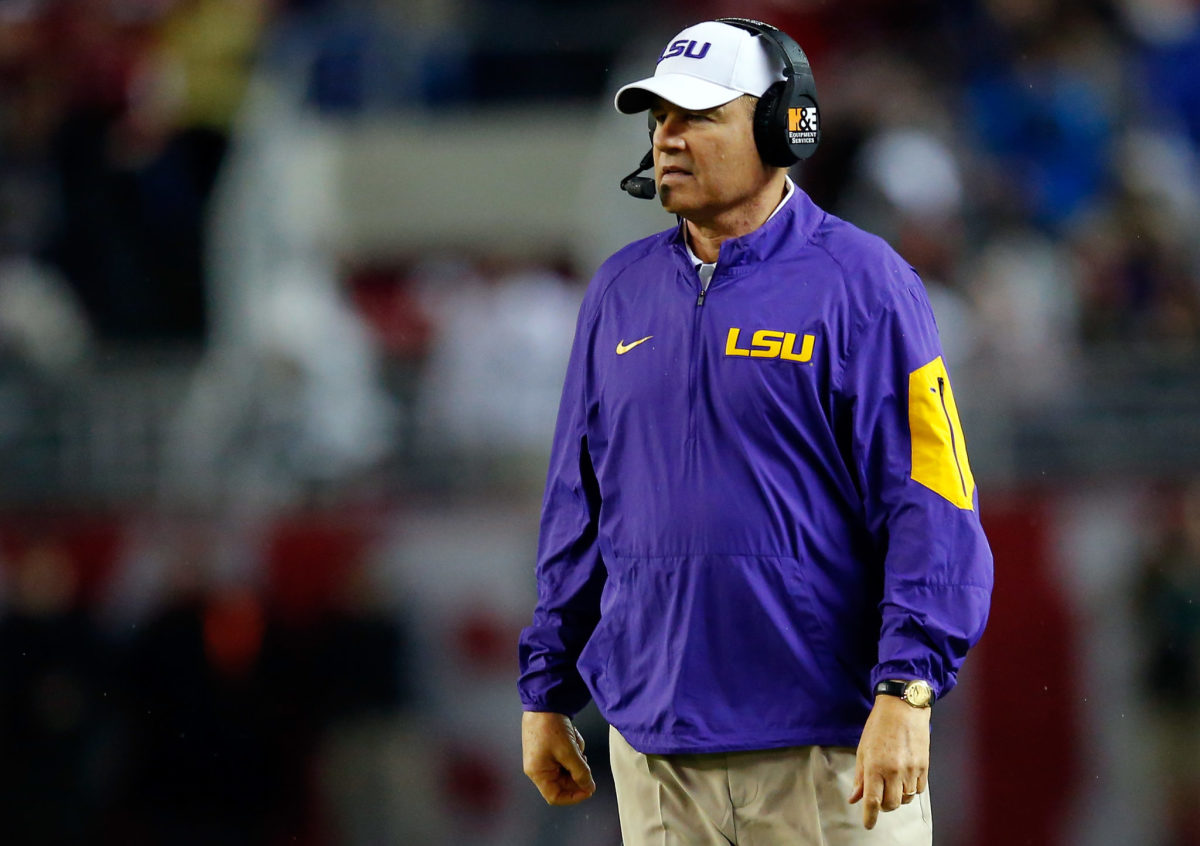 Les Miles looks on during a game against Alabama.