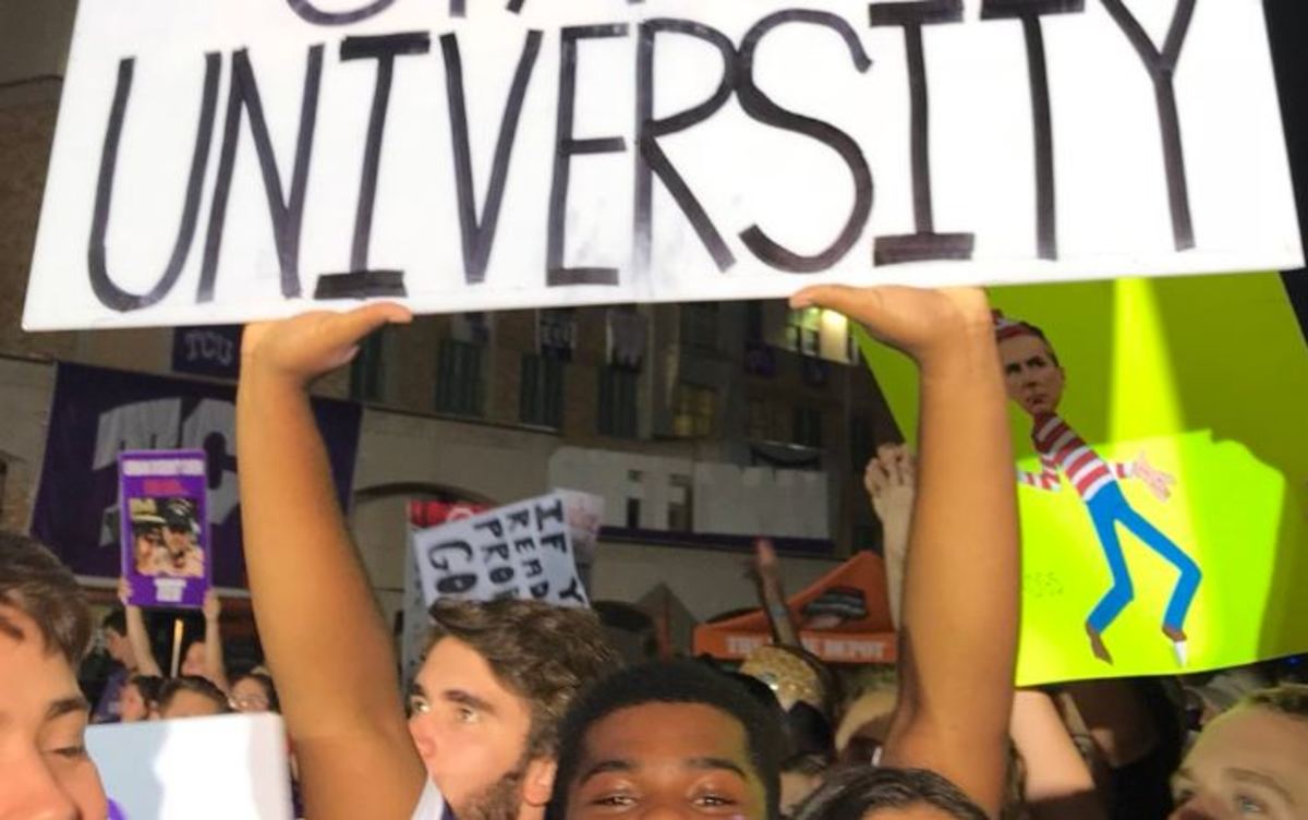 TCU fan's sign about Ohio State at College GameDay.