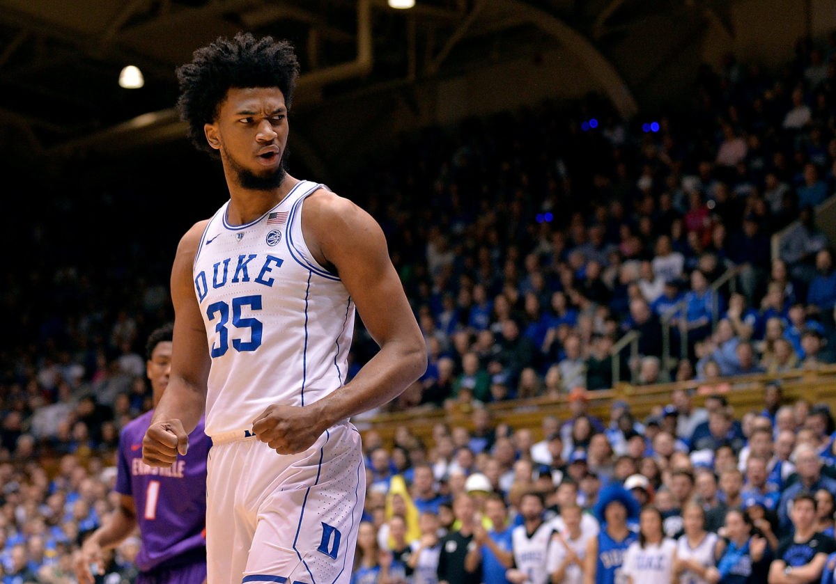 Marvin Bagley reacts during game against Evansville.