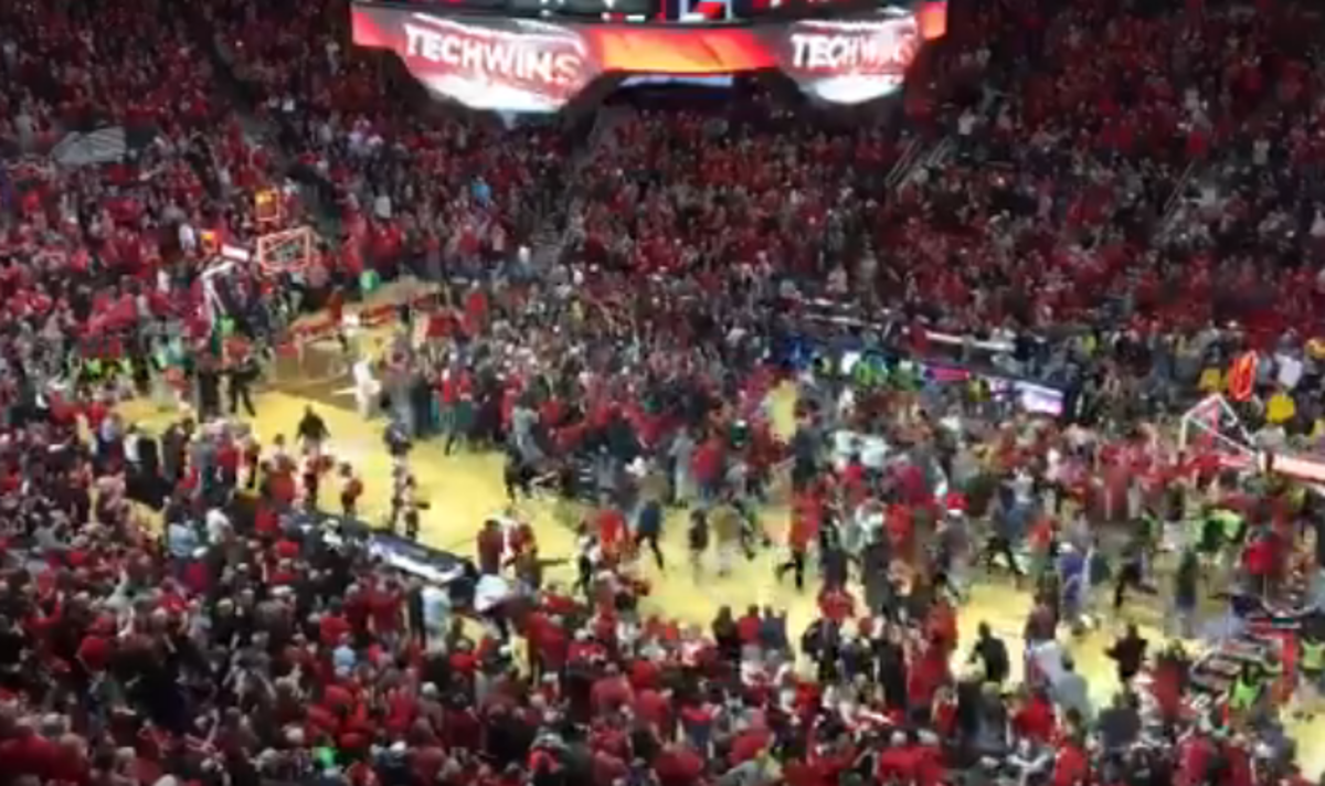 Texas Tech fans storming the court.