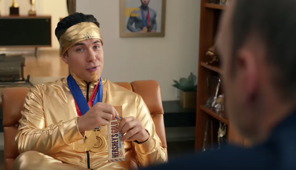 Apolo Ohno in a Hershey's commercial.