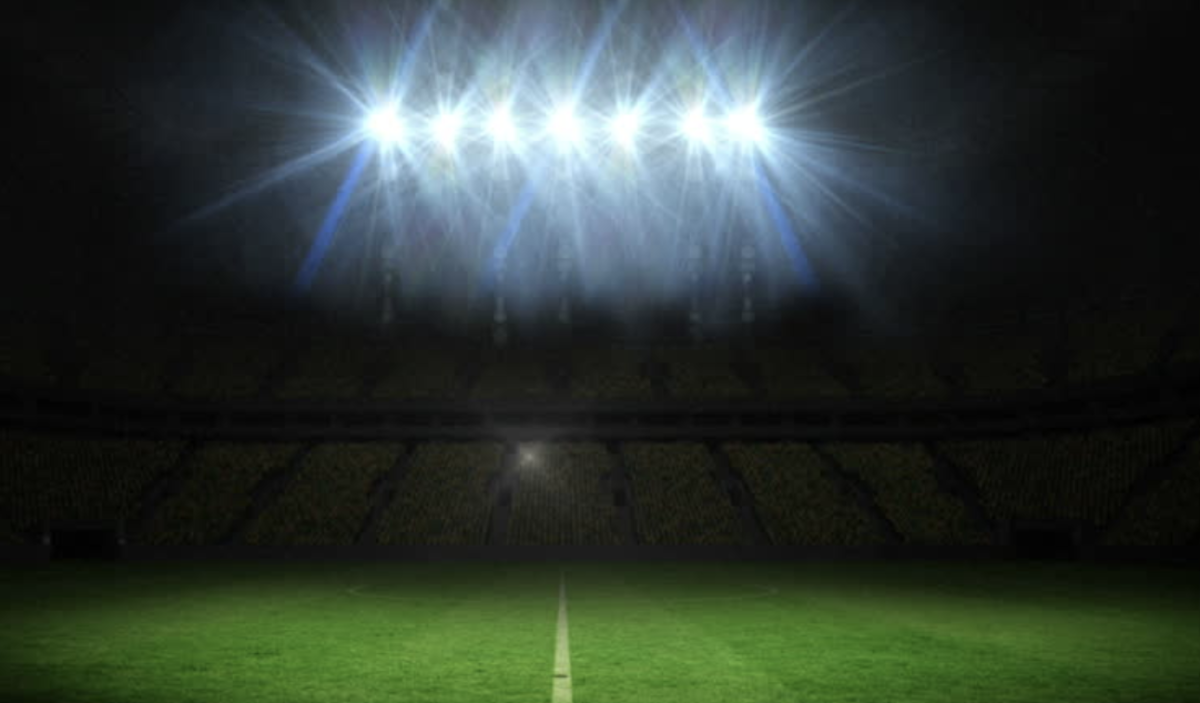 high school football field under the lights