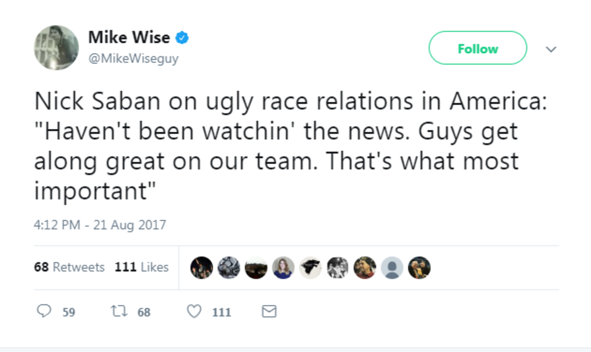 Mike Wise's fake tweet about Nick Saban.