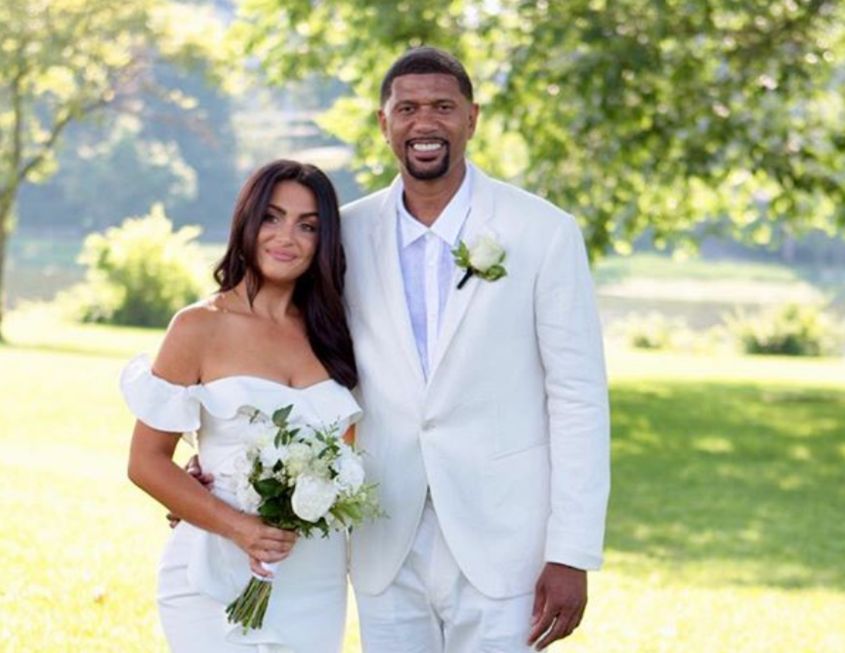 Molly Qerim and Jalen Rose during their wedding.