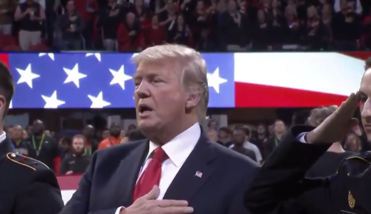 President Trump sings the national anthem.