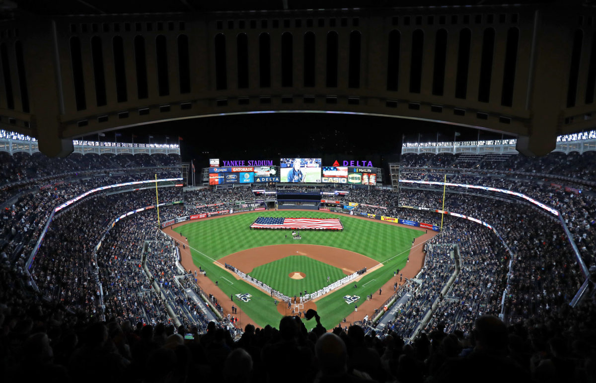 An overhead shot of Yankee Stadium.