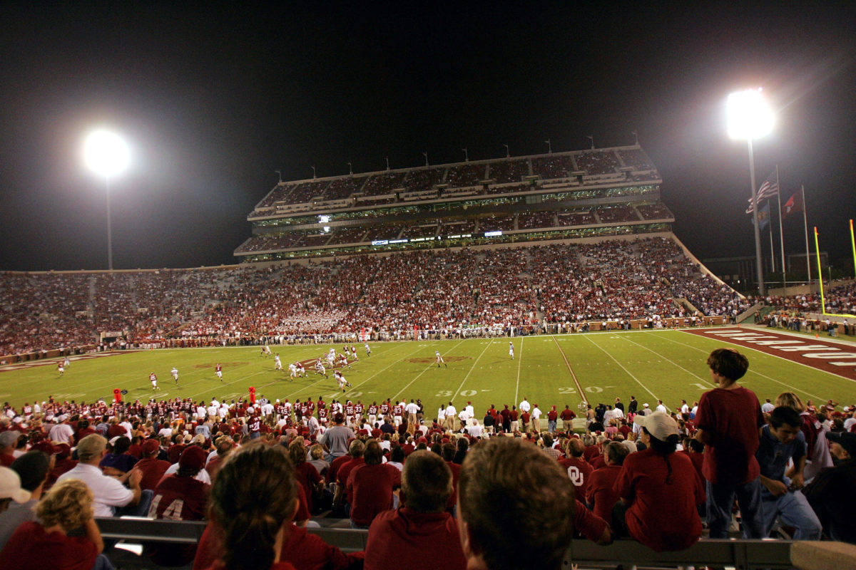 A general view of the field during an Oklahoma Sooners home game.