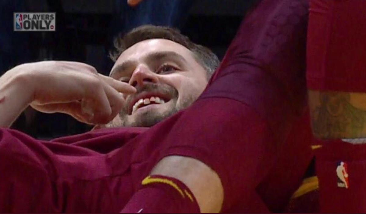 Kevin Love was bloodied after being elbowed in the face.