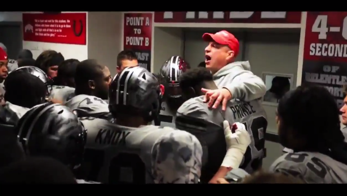 Ohio State strength coach gives Buckeyes a pump-up speech.