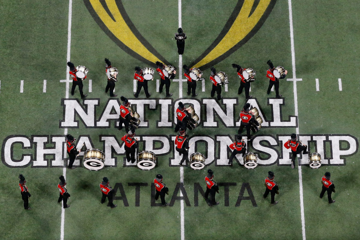Georgia's band playing on the field at the National Championship game.