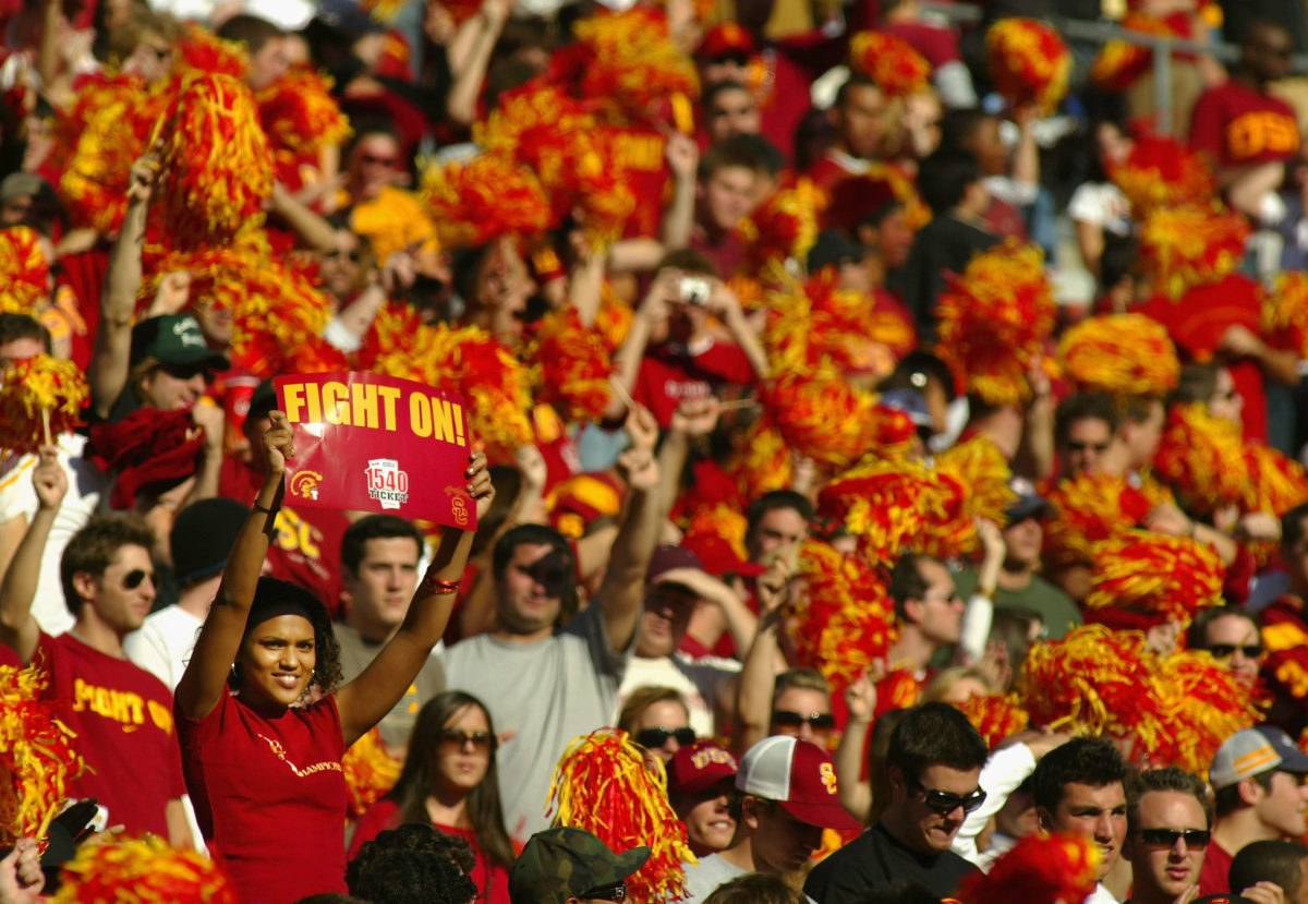 A photo of USC fans during a home football game.