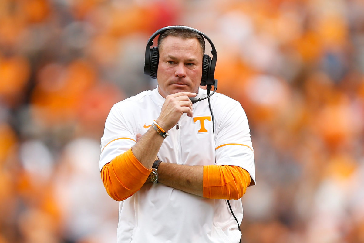 Head coach Butch Jones of the Tennessee Volunteers looks on during the second half of the game against the Indiana State.