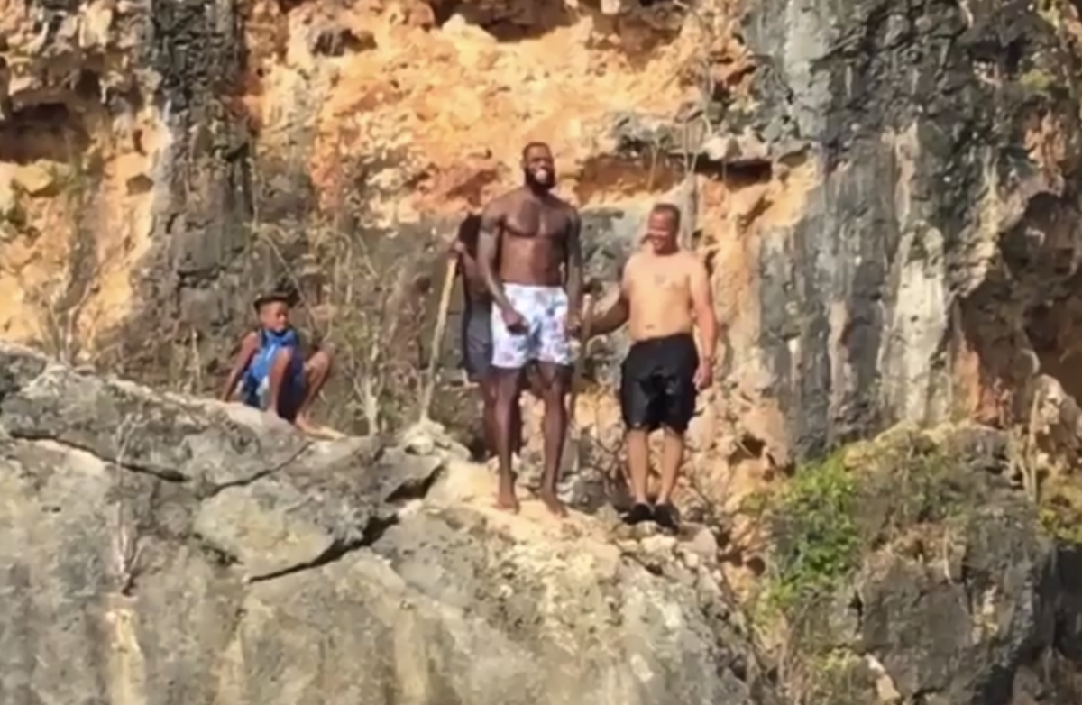 LeBron James jumps off a cliff in Anguilla.