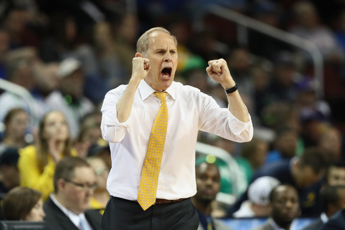 Head coach John Beilein of the Michigan Wolverines reacts as they take on the Houston Cougars in the second half during the second round of the 2018 NCAA Men's Basketball Tournament.