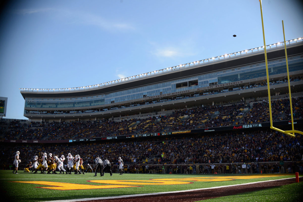 An end zone view of a Rutgers vs. Minnesota game/