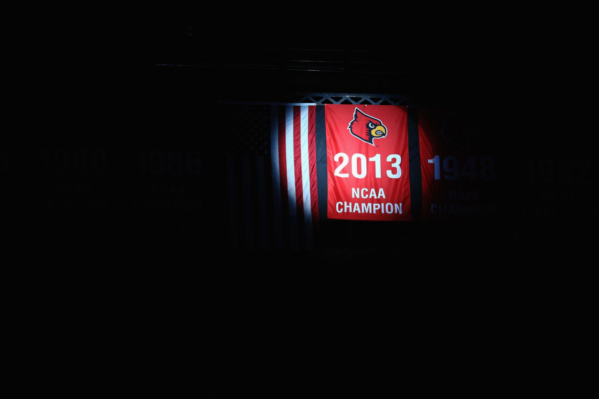 Louisville's championship banner for the 2013 national title.