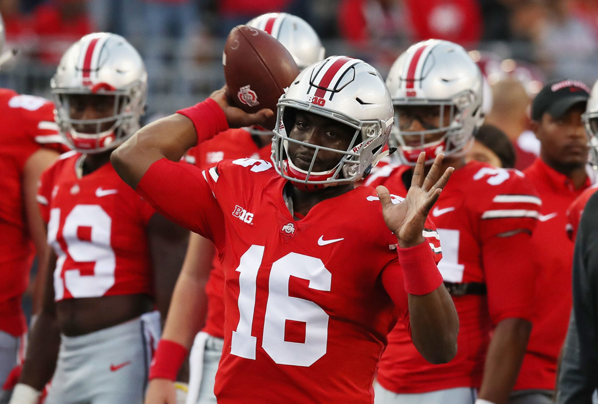J.T. Barrett warming up before a game.