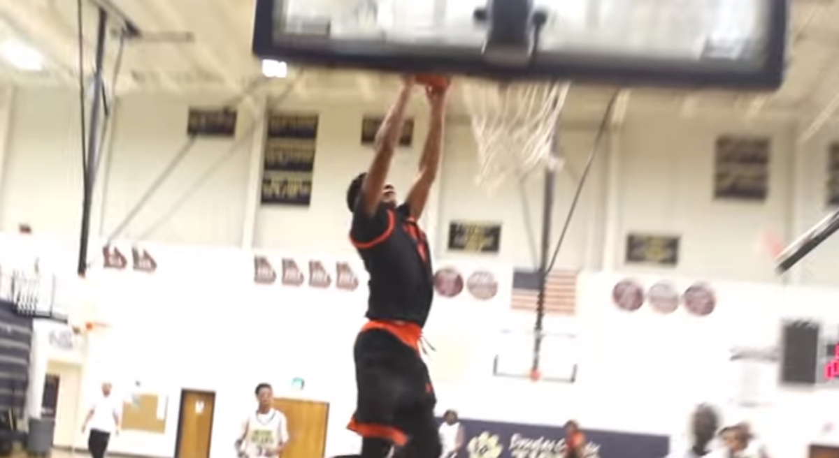 Four-star recruit Brenden Tucker goes up for a big dunk.