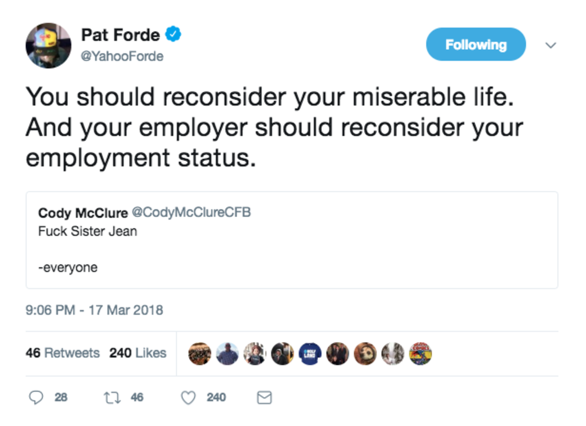 Pat Forde calls out Cody McClure.