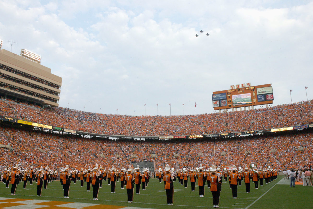 Tennessee band members performing on the field