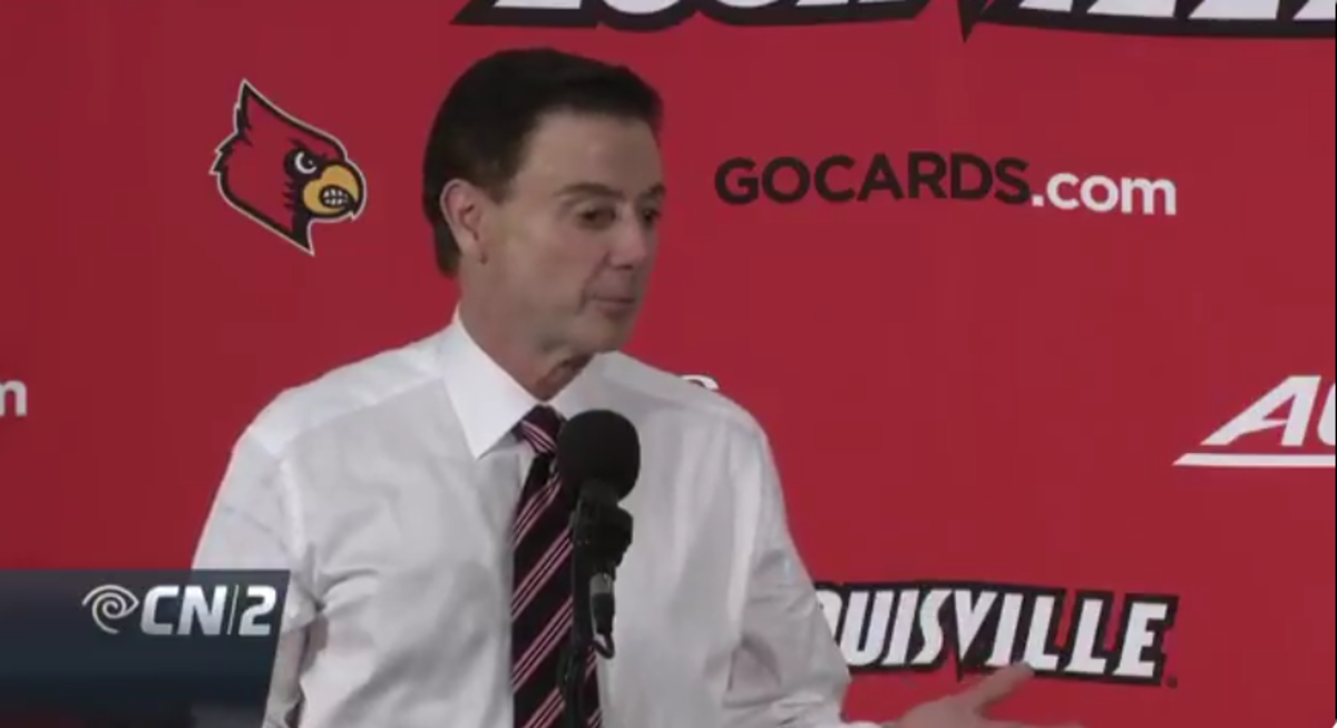 Rick Pitino speaking during a Louisville press conference.
