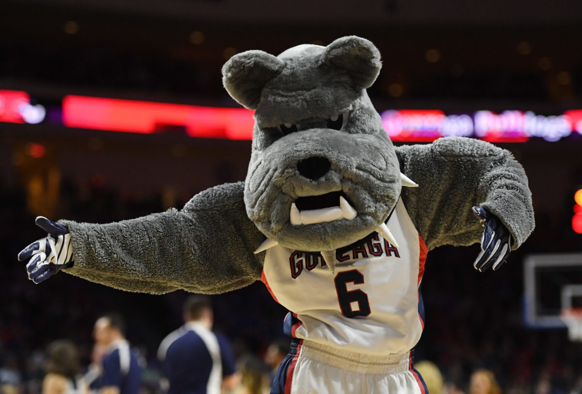 A closeup of Gonzaga's mascot.