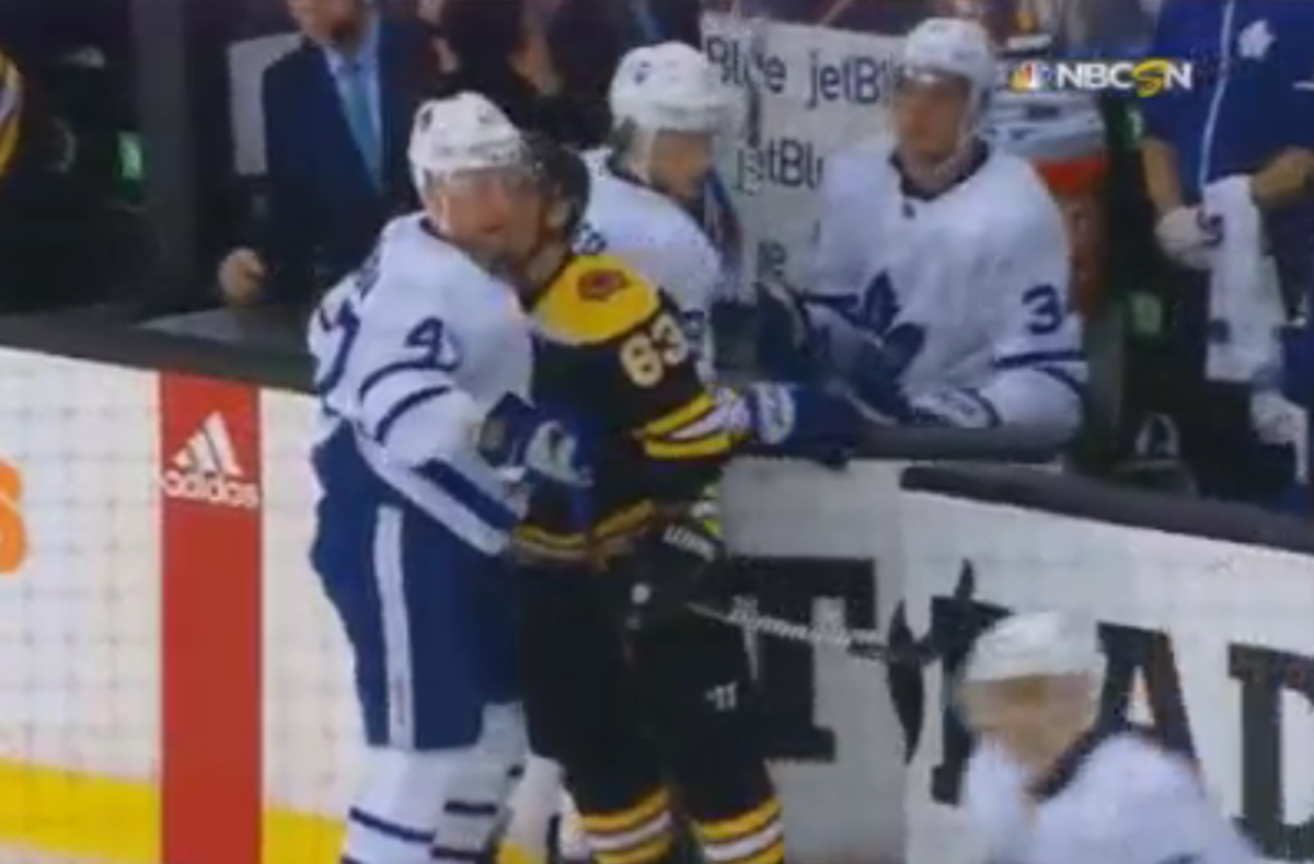 Brad Marchang licks a Toronto player.