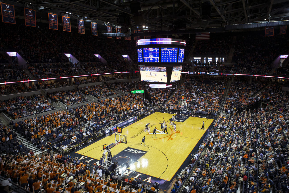 A general view of the Virginia Cavaliers basketball court.