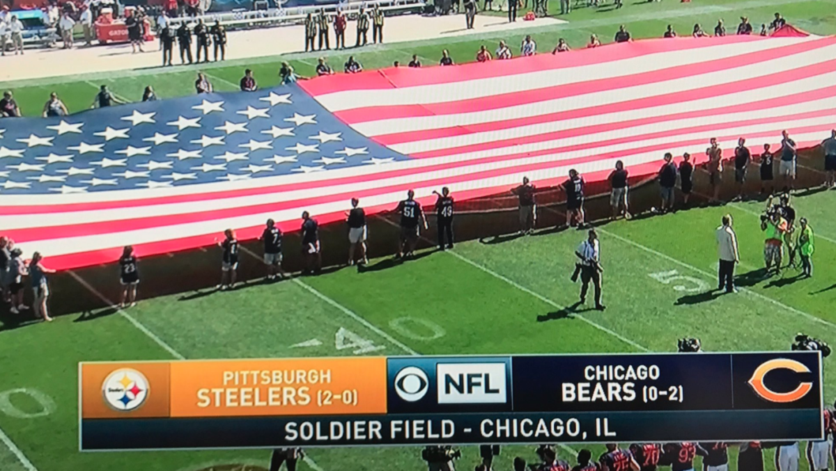 One player on the field pregame for Bears vs. Steelers.