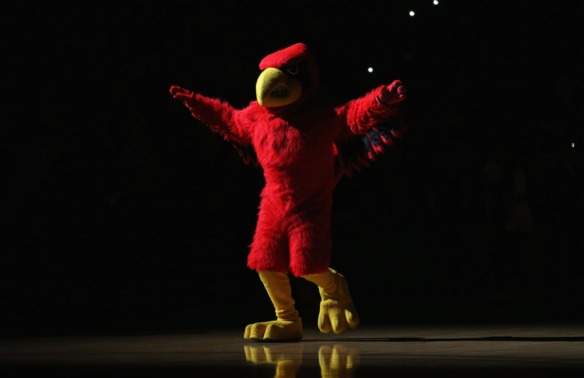 Louisville's mascot gets ready for a game.