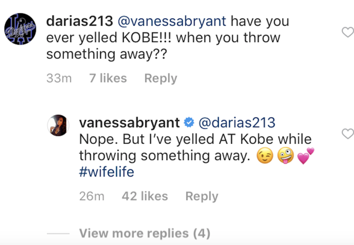 Vanessa Bryant responds to a fan on IG.