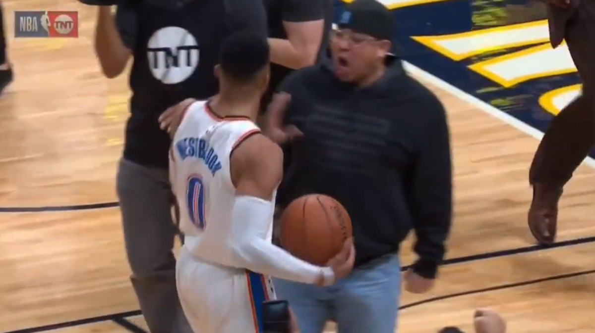 Russell Westbrook is confronted by a fan.