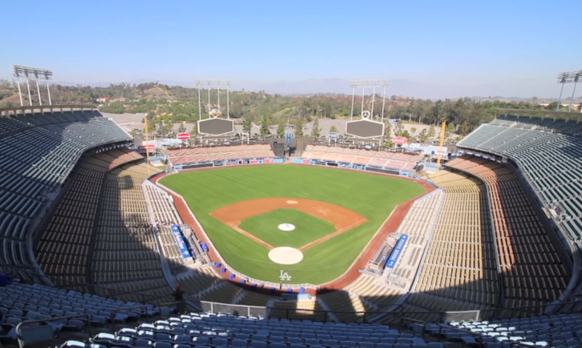 An empty Dodger Stadium before a game.