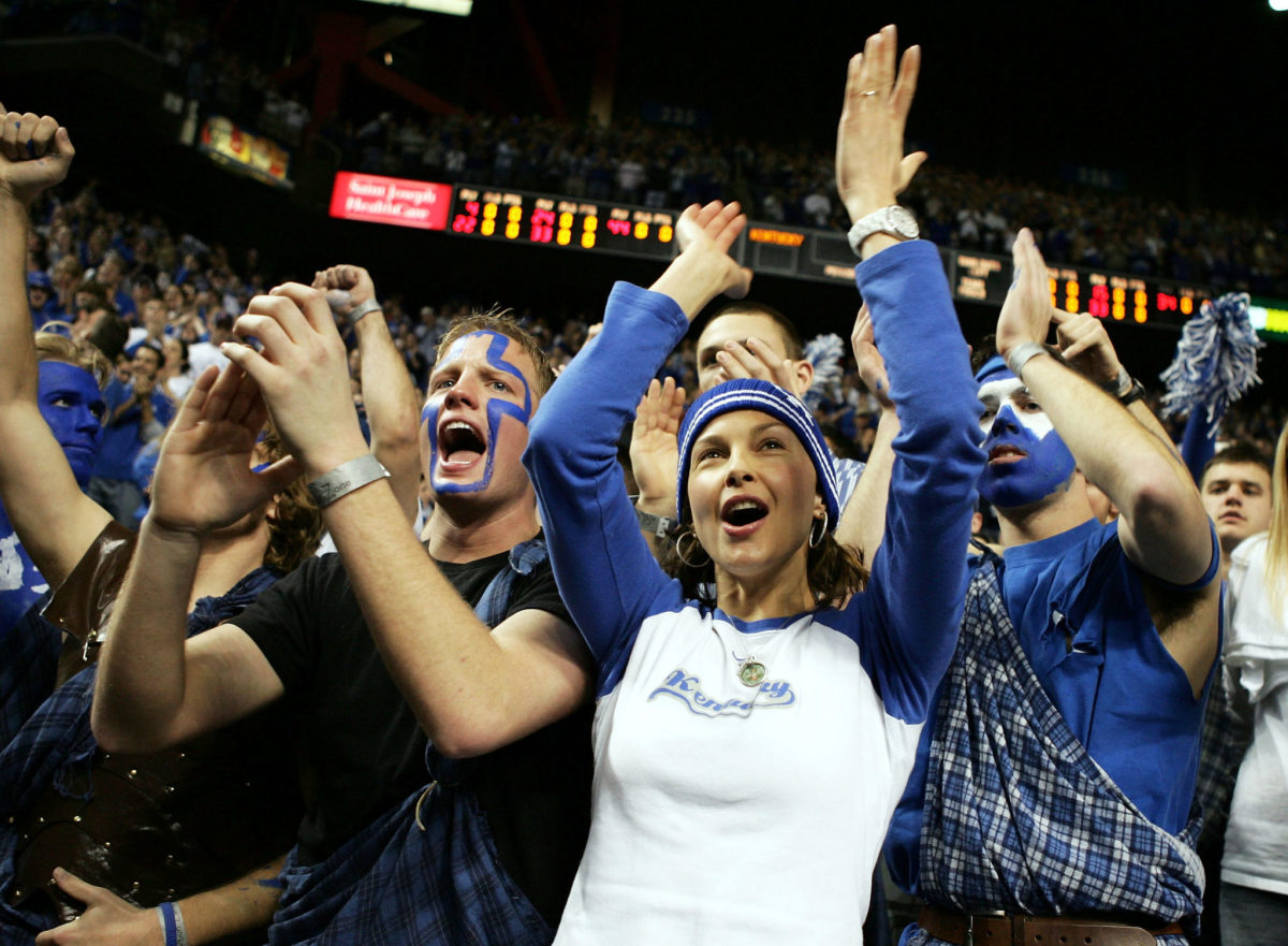 Ashley Judd cheering in the crowd for Kentucky.