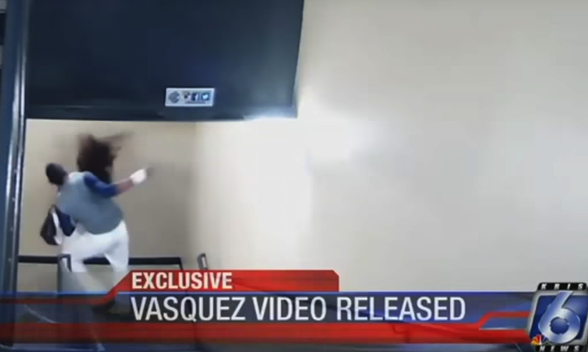 Danry Vasquez hitting his girlfriend in a stairwell.