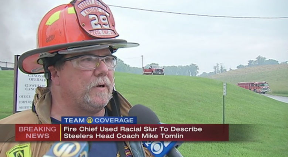 Pennsylvania fire chief interviewed on television.