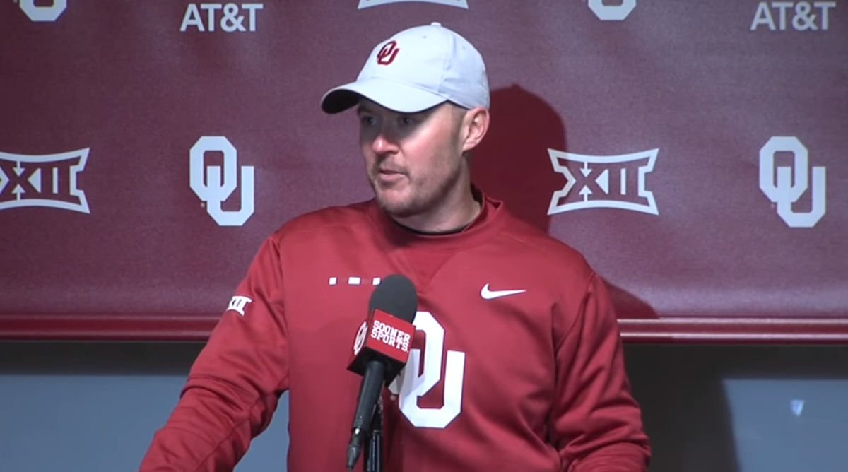 Lincoln Riley speaks to media after Oklahoma's spring game.
