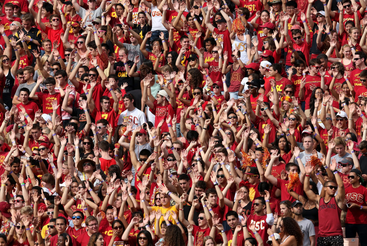 A picture of USC fans during a home football game.