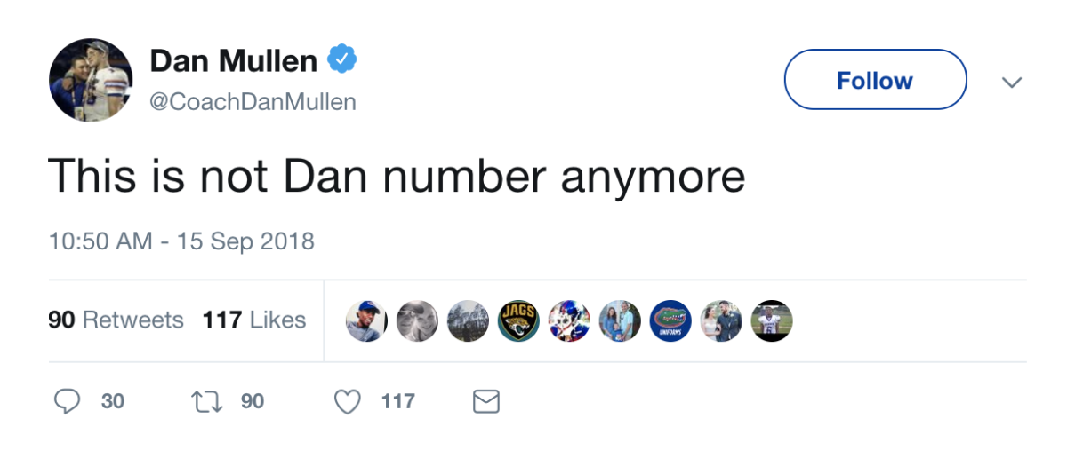 Dan Mullen's tweet about his account.
