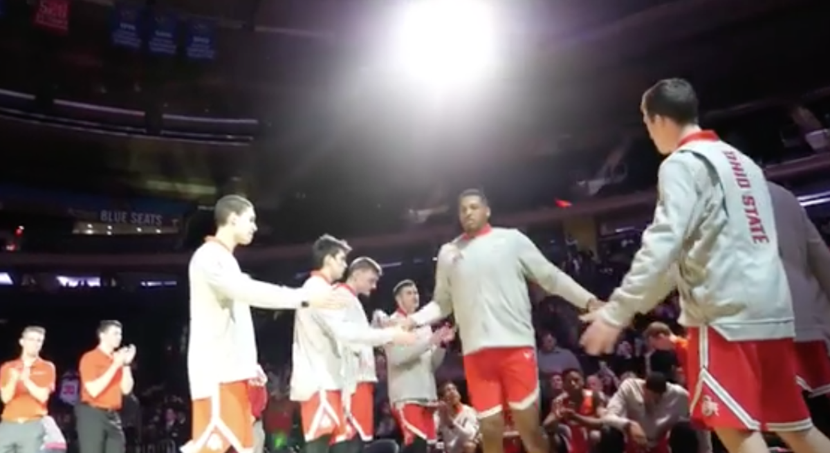 Ohio State basketball players before a game.