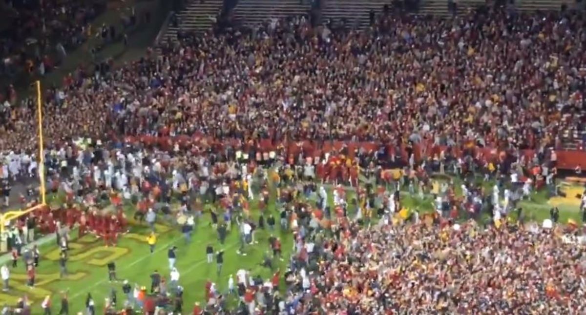 Iowa State fans rush field after Cyclones beat No. 6 West Virginia.