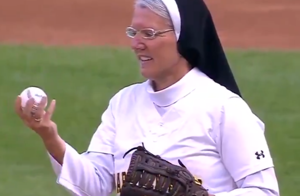 Sister Mary Jo's first pitch that went viral.