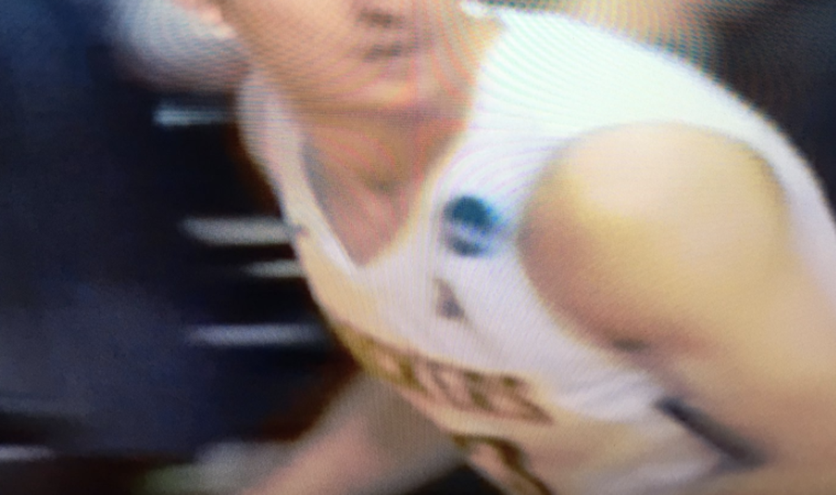 Close up view of college basketball player.